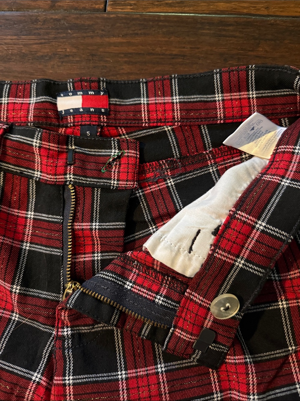 Tommy Jeans Tommy Hilfiger Y2K vintage retro red/black tartan plaid pants size 5 - Picture 6 of 15